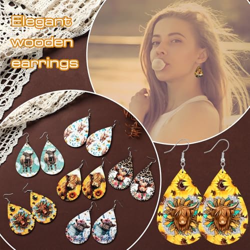 Nosiny Western Wood Earrings Set for Women Teardrop Ear Dangler Western Dangle Earrings for Women Mother's Day Nurses' Day Gifts4