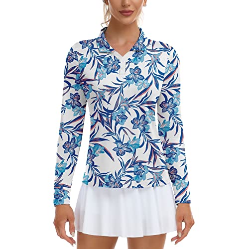 Image of Soneven Womens Golf Shirts Moisture Wicking V Neck Long Sleeve Polo Shirts Collared Tops