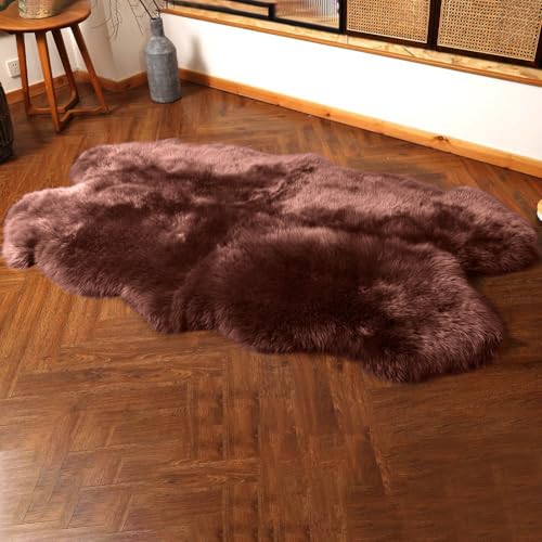 Premium Genuine Fur Sheepskin Rug Real Australia Sheepskin Natural Luxury Fluffy Lambskin Fur Area Rug Seat Covers for Kids Bedroom Sofa Chair Cover … (Mocha, 4ft x 6ft)