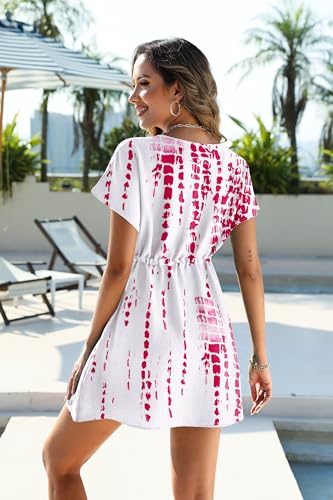 Image of Ekouaer Womens Swimsuit Coverup Short Sleeve Beach Cover Up Dress V Neck Bikini Beachwear