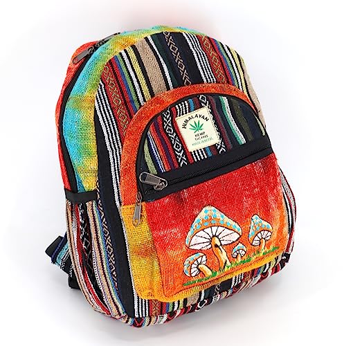 Unique Design Mushroom Embroidered Himalaya Hemp Hippie Festival Hiking Backpack - FAIR TRADE Handmade with Love4
