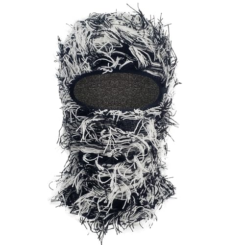 Ezovino Distressed Balaclava Ski Mask, Knitted Full Face Mask for Men/Women Blackwhite