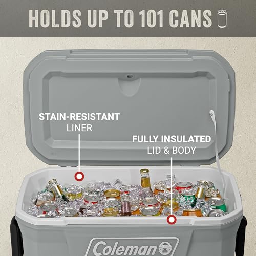 Image of Coleman Classic Series Insulated Portable Rolling Cooler with Wheels, Leak-Resistant Outdoor Hard Cooler Keeps Ice up to 5 Days, 62-Quart