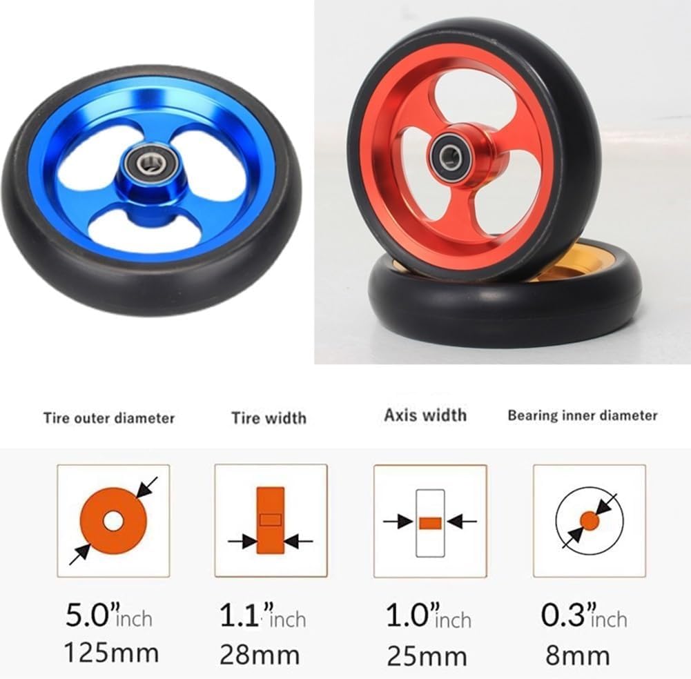 Ruedas delanteras de repuesto para silla de ruedas deportivas de 5 pulgadas, cubo de aleación de aluminio, neumáticos sólidos de poliuretano, color, accesorios para sillas de ruedas