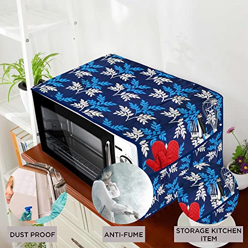 Image of Polyester 3-Layered Microwave Oven Top Cover With 4 Utility Pockets Suitable for Upto 30 Liter (Color- Blue, Size-36x14 In)