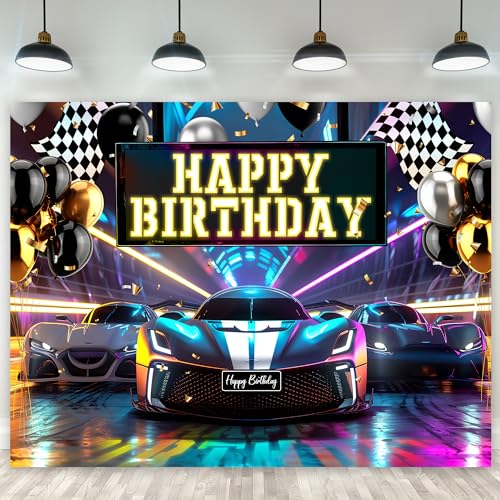 Fondo fotográfico cumpleaños coche de carreras 8Wx6H miniatura 1