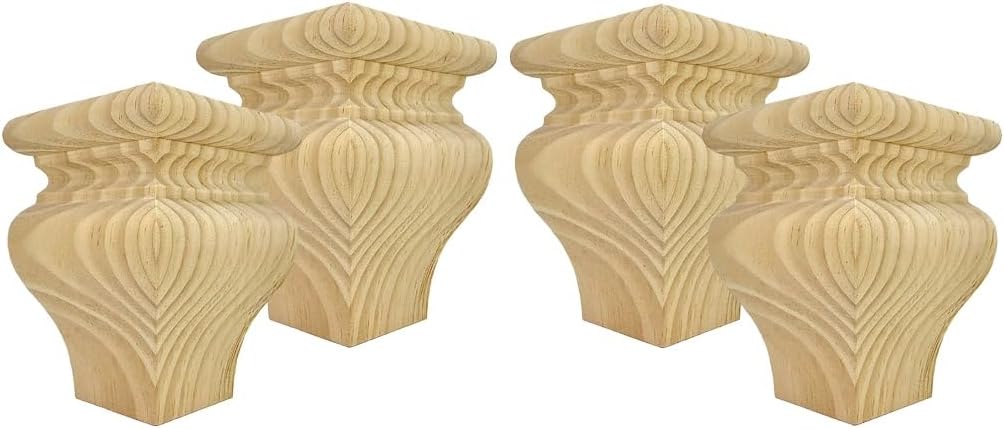 Square Abilene Bun Foot - 4 1/2 Tall x 3 3/8 Wide (Pine) (Set of 4)
