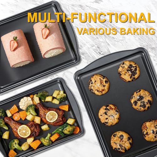 Gymdin Baking Sheet Set of 3 - Carbon Steel Cookie Sheet for Baking, 17/15/13 Inch, Nonstick Baking Pan with Dual Handles, Stackable, Rust & Warp Resistant, Perfect for Baking, Roasting, and More - image 3