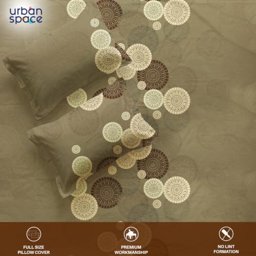 Image of Urban Space Serene 300TC 100% Cotton Bedsheet for Double Bed, Panel Design Bedsheet, Printed Queen Size Bed Sheet with 2 Pillow Covers (90 x 100 Inches, Moonstone Moss Brown)