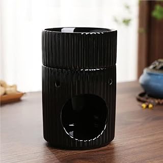 Stylish Stripe Design Ceramic Tealight Candle Holder Oil Burner, Essential Oil Incense Aroma Diffuser Furnace Home Decoration Romantic Black