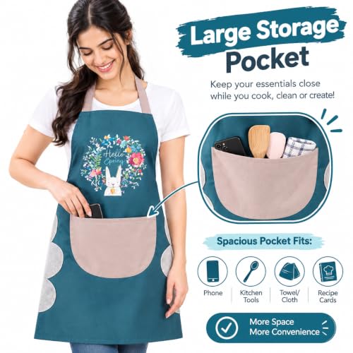 Image of 1 PCS Cooking Apron for Kitchen Waterproof Women With Big Front Pocket Hand Wiping Towel Kitchen Cloth Apron for Women Waterproof Apron for Dishwashing Cooking Aprons