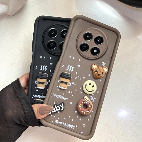 Image of COLORflow Back Cover Compatible with Realme 13 Pro 5G / 13 Pro Plus 5G | Cute Fun Cartoon 3D Ball Coffee Silicone Case (Black) | Designer Camera and Body Protected Back Cover