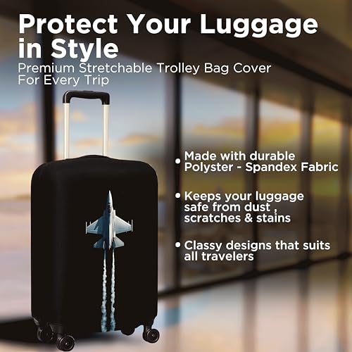 Image of WanderWraps Spendex Polyester Protective Luggage Cover | Hard Luggage Trolley Bag Cover | Washable | Dust Proof | Stretchable | L - 28 inch | Sky Jet
