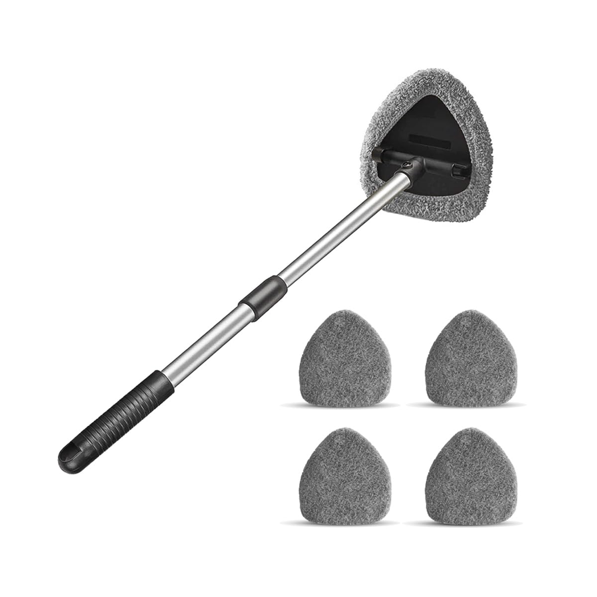 Windshield Cleaning Tool, Car Window Cleaner with 4 Washable Reusable Microfiber Pads, Extendable Long Handle Glass Wiper Cleaning Kit, Auto Accessories Universal for Office and Home (Gray)-image-33