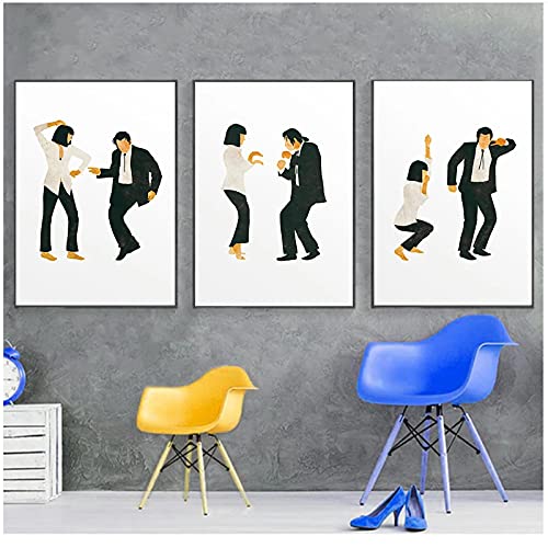 50x70cm x3 Piezas SIN Marco Pulp Fiction Poster Art Print Película clásica Jack Rabbit Dance Poster Minimalista Wall Art Canvas Painting Cuadro de Pared Decoración para el hogar