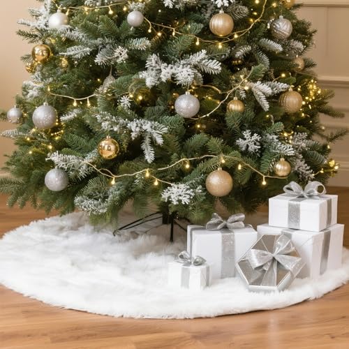 LIHAO クリスマスツリースカート 90cm クリスマスツリー 飾り スカート 円形 可愛い ベースカバー オーナメント 装飾 無地 ホワイト