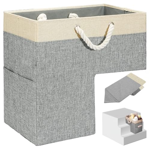 La Mejor Selección de Cestos de escalera que puedes comprar esta semana. 43 Gcroet Canasta de escaleras Cesta de Paso Tela 16x16x10in Escalera Plegable con Bolsillo Delantero y Mango cestas escaleras Minimalistas para alfombradas, Madera...