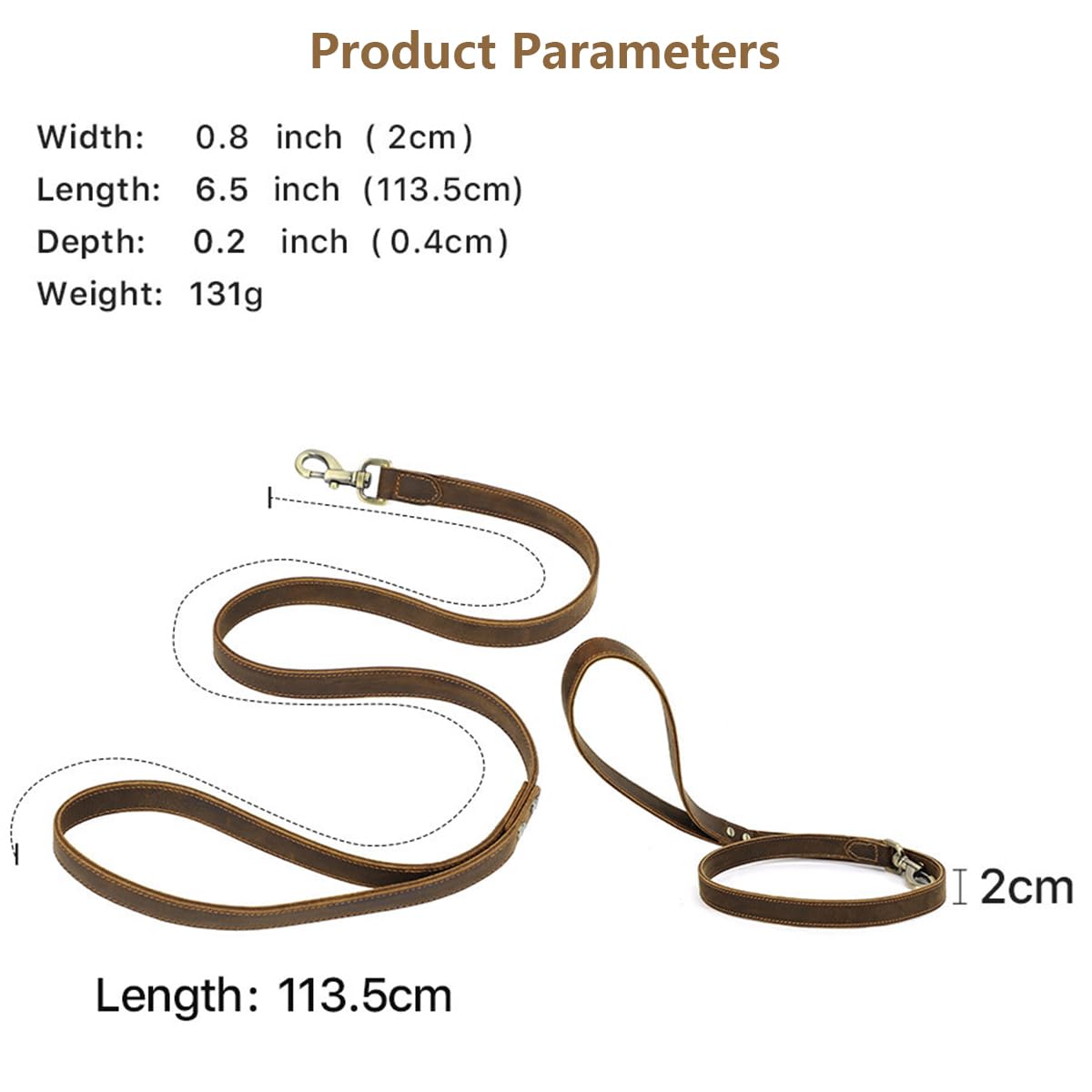Correa de Perro de Cuero Genuino, 4 ft Correa de Entrenamiento para Perros Hecha a Mano, Duradero Cuerda para Mascotas con Asa Suave & Mosquetón de Latón para Perros Pequeños y Medianos Brown