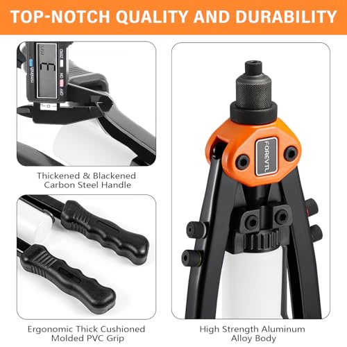FOREVTL Rivet Gun - 1/4 Pop Rivet Gun Kit with 210 Pop Rivets (3/32", 1/8", 5/32", 3/16", 1/4'') Full Metal 13" Large Heavy Duty Manual Hand Riveter Tool for Metal, Gutter & Automotive - Image 4