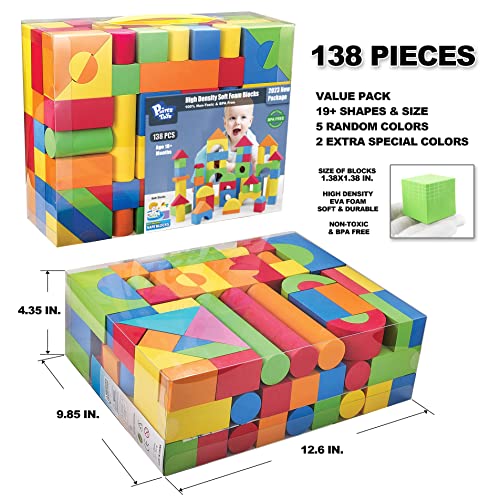 Foam Blocks For Toddlers, 138 Pieces Eva Soft Stacking Building Blocks Toy Set, Early Learning Construction Toys & Gifts For Kids, Boys & Girls 18+ Months 1-3 Years #TOP1
