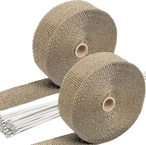 SunplusTrade 2 x 50 Titanium Exhaust Wrap for Motorcycle Cars Header with Stainless Steel Zip Ties (2 Pack)