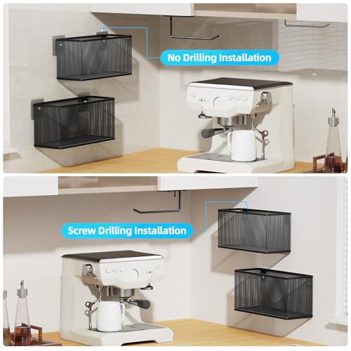 VITVITI-5-Pack-Cabinet-Door-Organizer-Kitchen-Over-the-Door-Towel-Holder-and-Tumbler-Lid-Organizer-Metal-Adhesive-Bathroom-Inside-Cabinet-Doors-Basket-Black