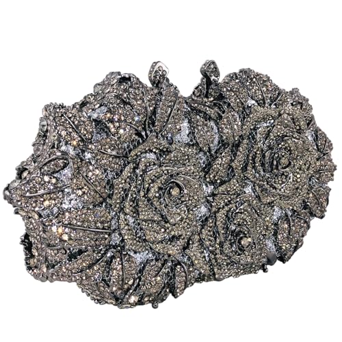 Image of Boutique De FGG Mini Flower Evening Bags For Women Formal,Party Rhinestone Clutch Purses,Wedding Floral Crystal Clutch Bag