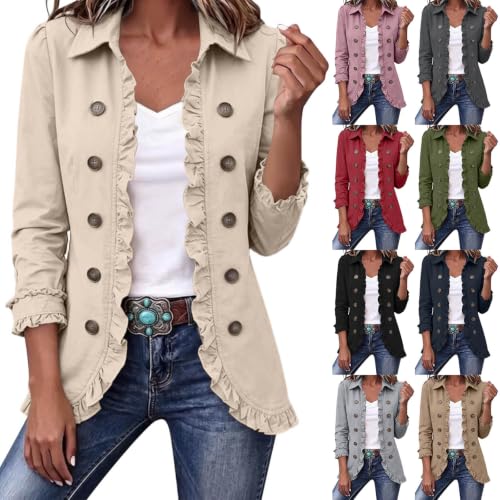 Peplum Jackets for Women Ruffle Trim Double Breasted Fall Jacket - image 1