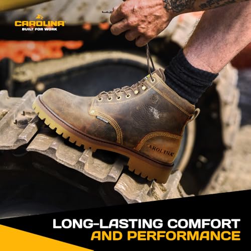 Carolina Marlboro Lo 6” Waterproof Steel Toe Boots for Men - Leather with Breathable Lining, EVA Footbed, Oil & Slip-Resistant Lug Outsole, EH Rated, Brown - 10.5 D4