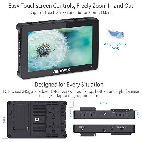 Image of FEELWORELD F5PROV4 6 Inch Video Camera Monitor Touch Screen DSLR HDMI Field Monitor with External Kit Install The Equipment IPS FHD1920x1080 4K HDMI Input Output 5 V Type c Input