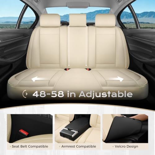 Image of Coverado Car Seat Covers Full Set, Seat Covers for Cars, Front Seat Covers and Back Seat Cover Waterproof Leather Automotive Seat Cover, Universal Car Interior Protectors Cushion for Most Cars