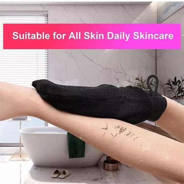SYNQORA Exfoliating Bath Gloves for Dead Skin Removal Body Scrubber Glove for Tan Removal & Deep Cleansing Double Layered Spa Glove for Glowing Skin Natural Viscose Fibre Body Exfoliator Glove 3