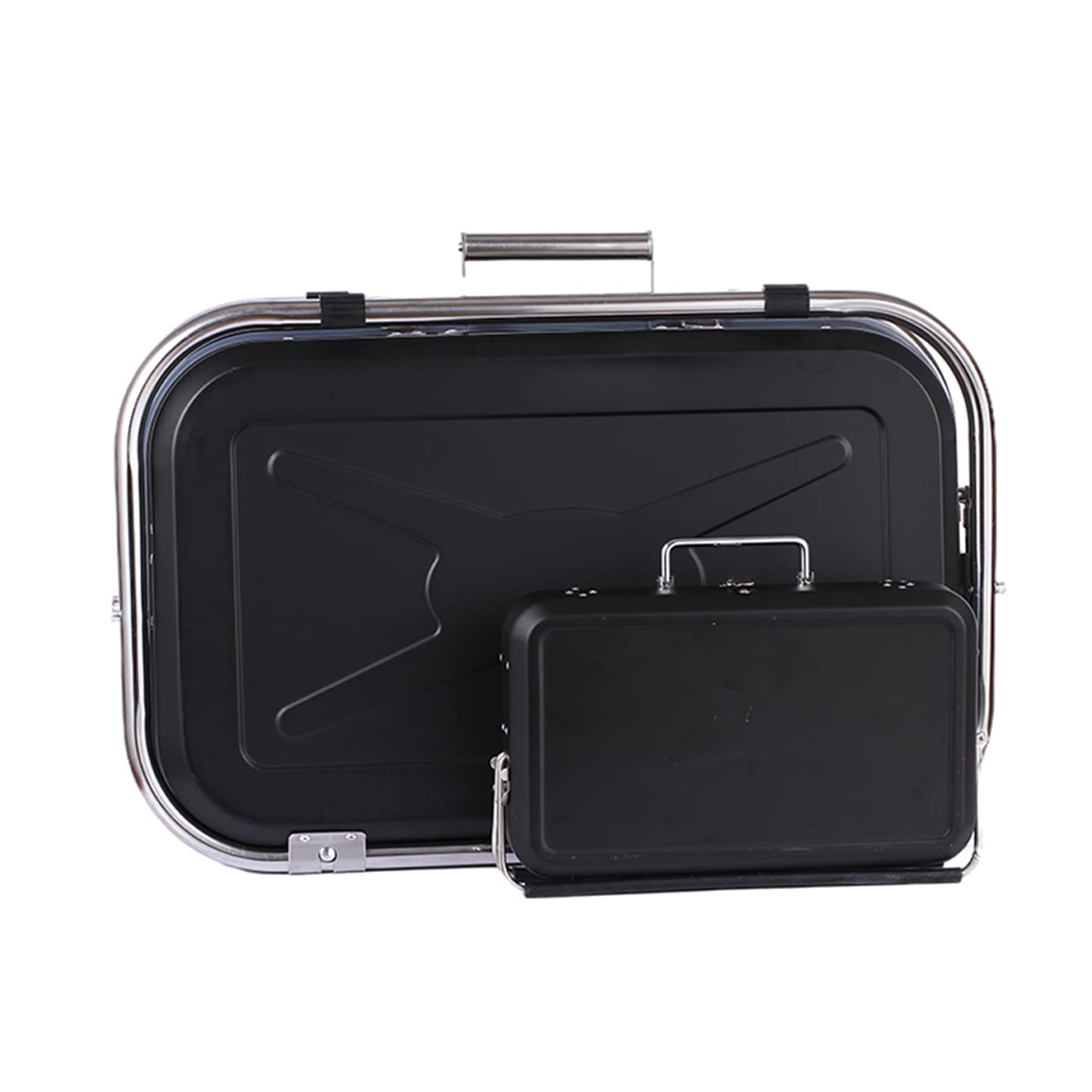 Barbecue au charbon de bois portable JMEX grand format valise noir en acier inoxydable pour camping