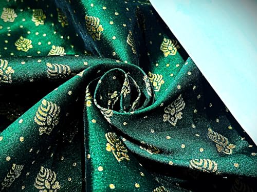 Tissu brocart de soie vert émeraude pour robe de soirée et décoration jacquard doré