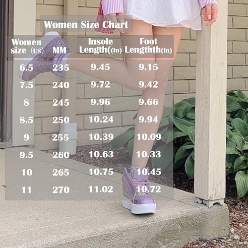 IGxx Womens Platform Glitter Shoes High Top Sparkly Sneakers Shiny Fashion Bling Dressy Sequin Metallic Sneakers Disco Wedding Shoes Purple Women Size 8