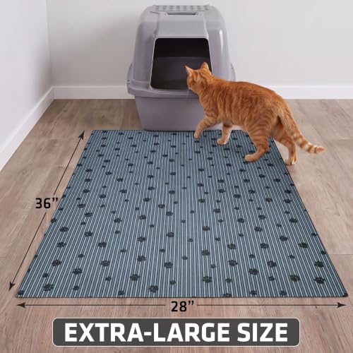 Image of Drymate Original Cat Litter Mat, Contains Mess from Box, Urine-Proof, Soft on Kitty Paws - Absorbent /Waterproof - Machine Washable, Durable (USA Made) (28 x 36) (Grey Stripe Black Paw)