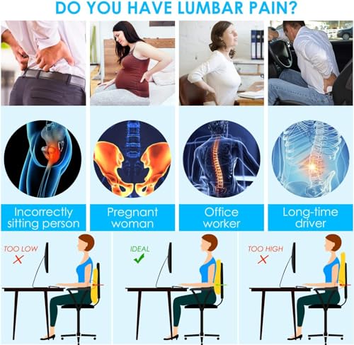 Image of Niceeday Lumbar Support Pillow for Office Chair Car Back Support Pillow, Memory Foam Gaming Chair Desk Chair Back Cushion for Lower Back Pain Relief, Ergonomic Back Rest,Office Home Essentials