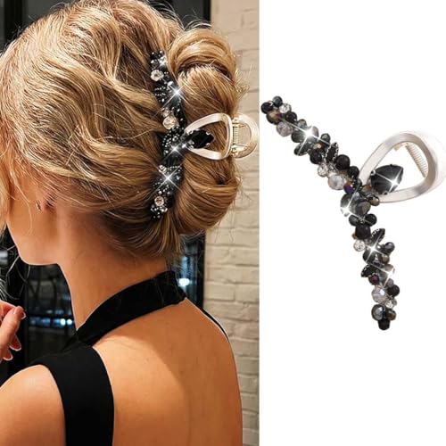 Reaky Rhinestone Hair Claw Clip Silver Metal Claw Clips Large Beaded Hair Jaw Clips Accessories for Women