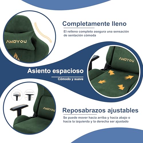 Chaise gaming ergonomique fauteuil gamer réglable Andyou vert