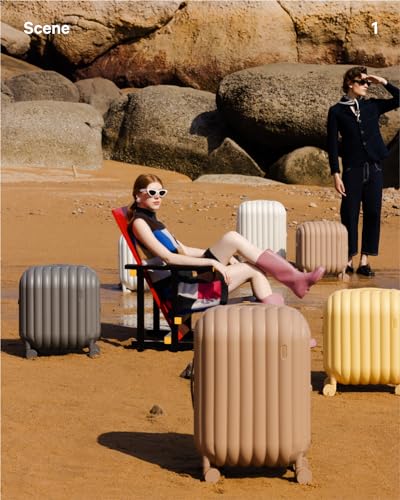 artrips Checked Luggage 24 inch,Medium Suitcase with 8 Spinner Wheels,PC Lightweight Hardside Luggage,Bread Design,TSA Lock,Brown,Checked-Medium 24-Inch,60L2