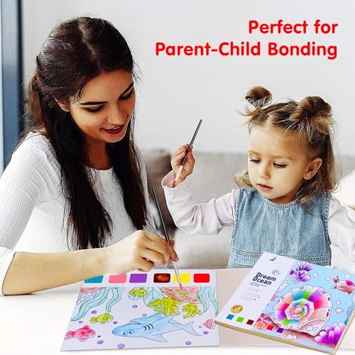 Image of Kidology Water Color Books for Kid, Painting Book with 20 Sheet, 1 Brush, Mini Watercolor Book, Educational Montessori Toy, Gift for Boys Girls, Art & Craft Travel Activity (Dream Ocean)