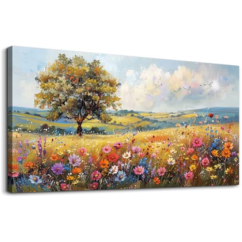hyidecorart Canvas Wall Art For Living Room Wall Decor For Bedroom Office Decorations Field Wall Pictures Artwork Flower Scenery Watercolour Wall Paintings Aesthetic Room Home Decor Ready to Hang