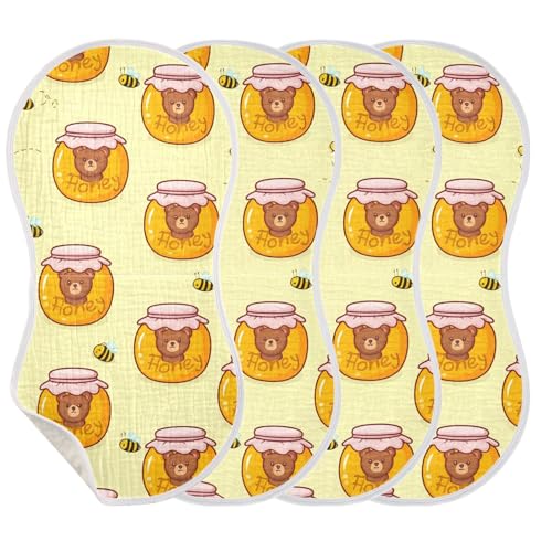 Baby Burp Cloths, Soft Absorbent Burping Cloths for Babies, Cotton Milk Spit Up Rags, Large Size for Newborns, Baby Boys and Girls (Honey Jar Bear Pattern)3