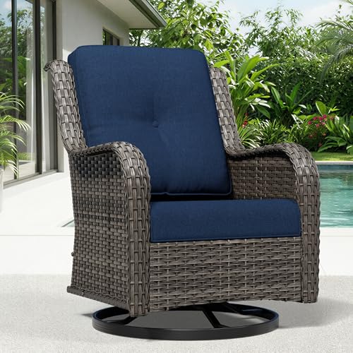 Image of Joyside Outdoor Swivel Rocker Patio Chairs, Wicker Patio Furniture with High Back, Deep Seating, Wide Armrest, Thickened Cushions, Outdoor Rattan Furniture for Deck, Porch Use