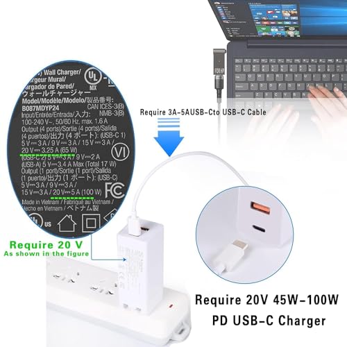 Image of Tobo 100W Female Type-C to Laptop Charging Adapter Converter Compatible with Lenovo IdeaPad Yoga Laptop Series, Chromebook, Liteon, Flex, Notebooks (4.5-3.0DEL) TD-1266CC