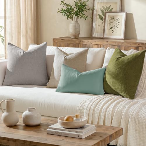 Image of a moment Pack of 2 Decorative Chenille Throw Pillow Covers with Twill Cushion Covers for Sofa Living Room Couch Bed 18x18 Inch Teal
