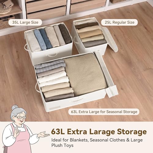 Image of GRANNY SAYS Fabric Storage Bin with Lid, Decorative Storage Box for Shelves, Container Storage Basket Organizer, Cloth Storage Bins with Lids for Organizing, Jumbo, Pearl White, 1-Pack
