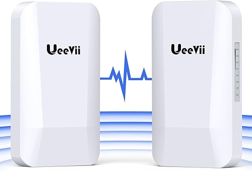 Ueevii Puente inalámbrico de 2.4G, puente de Internet punto a punto para exteriores con antena direccional de 12dBi de 1640 pies de distancia de