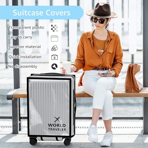 3PCS Luggage Covers, Dustproof Clear Suitcase Cover, Waterproof Pvc Luggage Protector, 3 Sizes Luggage Cover Protector 20 Inch 24 Inch 28 Inch, Reusable Cover for Luggage2
