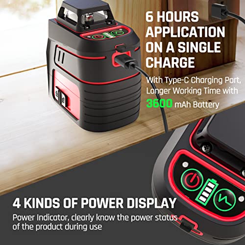 Motovera Self Leveling Laser Level 3x360° 3D Cross Line Laser Level Green Beam, Pulse Mode Battery Indicator, USB Type-C Charging, 360° Adjustable Liftable Magnetic Base, Li-ion Battery